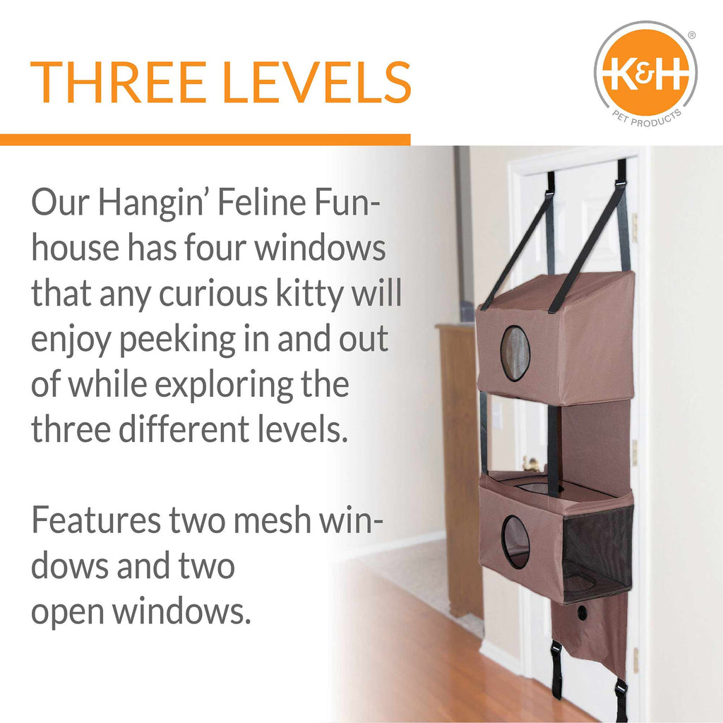 K&H Pet Products Hangin' Feline Funhouse Cat Furniture, Tan, Small, 70" X 22" X 12"
